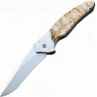 Полуавтоматический складной нож Santa Fe Kershaw Shallot, сталь 14C28N, рукоять сталь с накладкой из зуба мамонта купить в Санкт-Петербурге